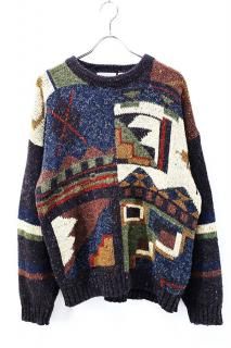 Used 80s-90s CATTIVO Studio Native Graphic Acrylic Mix Knit Size L 