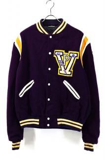 Used 80s BELLS SPORTING Flying Foot PV Purple Wool Leather Award Jacket Size 46 