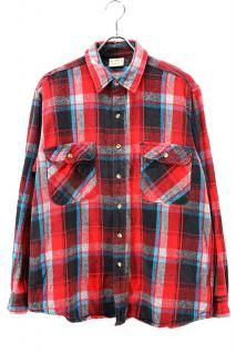 Used 90s Five Brother Red Black Check Heavy Nel Shirt Size L 