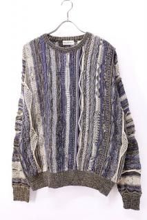 Used 90s Norm Thompson 3D Stripes Blue Gray Cotton Mix Knit Size L 