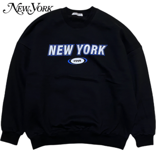 "NEW YORK" Logo Crew Neck Sweat -BLACK-