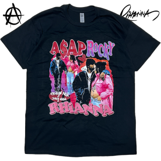 "A$AP Rocky & Rihanna" Vintage Style T-Shirt -BLACK-