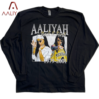 AALIYAH Black&Forth Vintage Style L/S T-Shirt -BLACK-