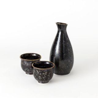 Sake Set / Crystalline glaze  Black