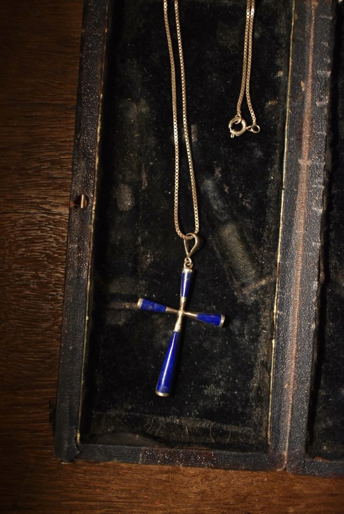 vintage silver  lapis lazuli cross necklace