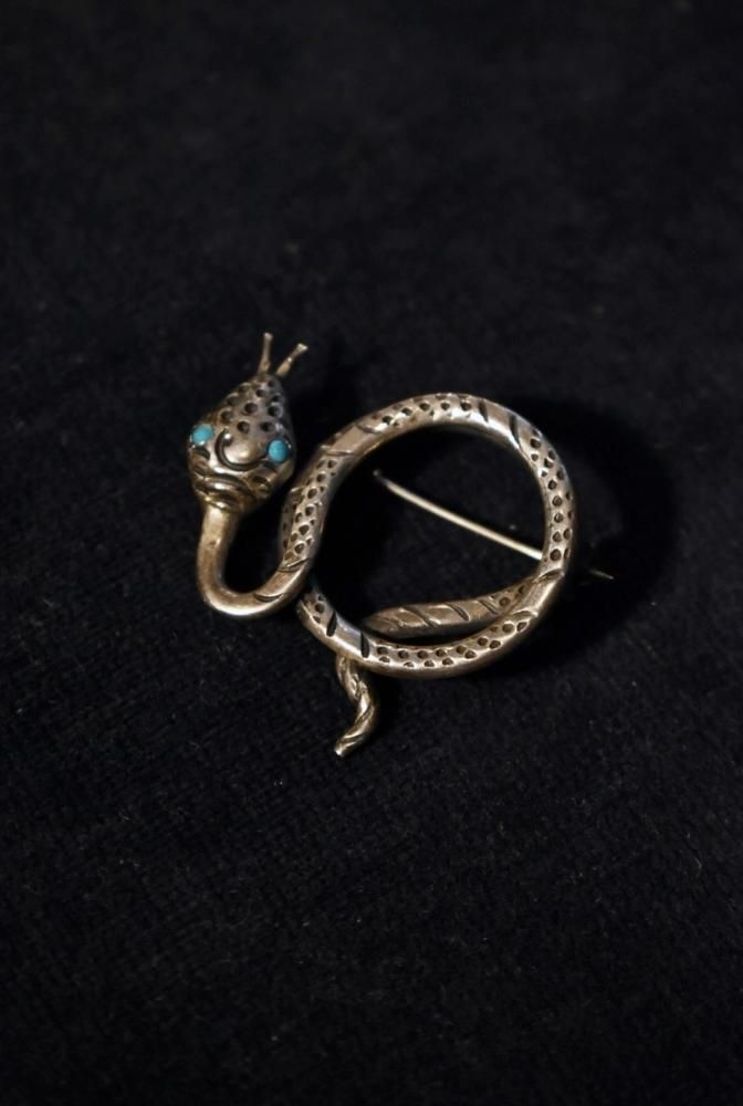 Mexico 1960's silver × turquoise snake broach