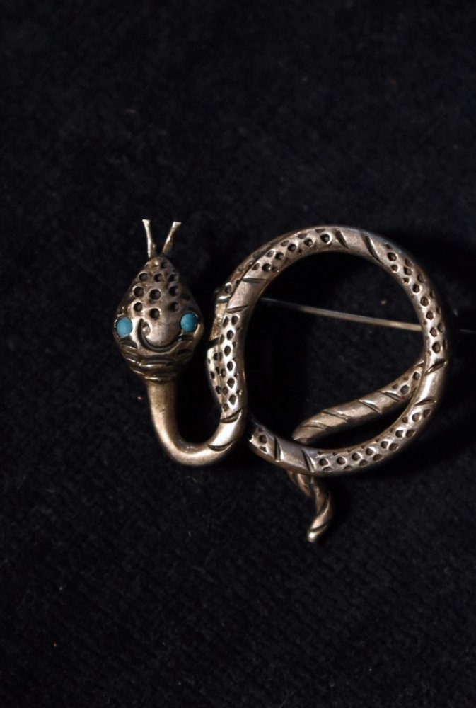 Mexico 1960's silver × turquoise snake broach