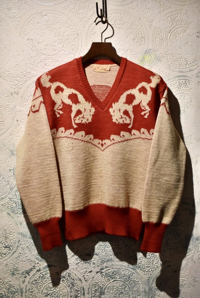 us ~1950's Jantzen Jacquard sweater -Long Horn-