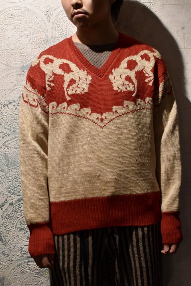 us ~1950's Jantzen Jacquard sweater -Long Horn-