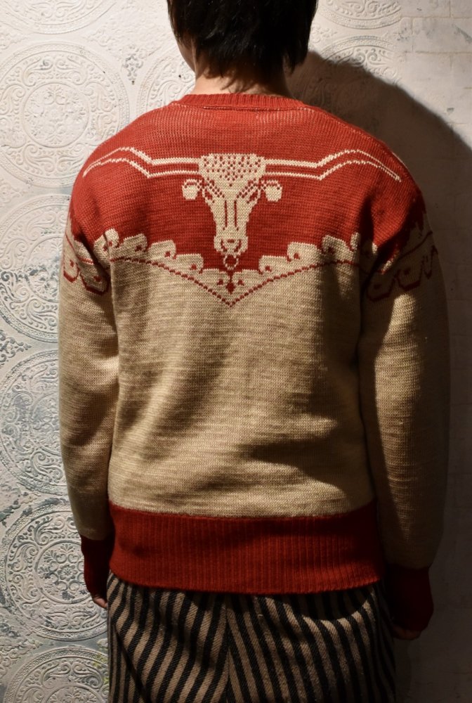 us ~1950's "Jantzen" Jacquard sweater -Long Horn-
