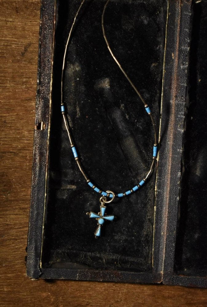 Vintage silver × turquoise cross necklace