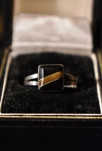 Mexico vintage silver  onyx  tiger eye ring