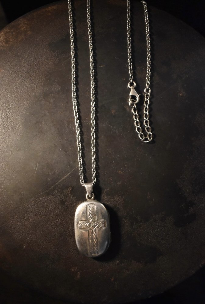 Vintage silver cross locket necklace