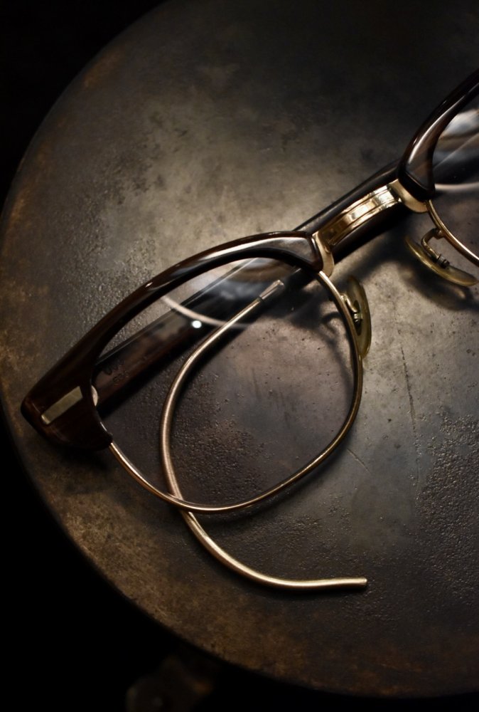 us 1950's~ "Universal Optical" brown wood × 12KGF sirmont glasses