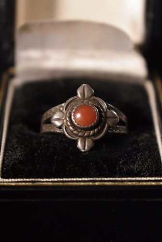 Vintage silver  coral ring