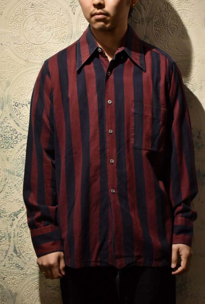 us 1960's~ cotton flannel stripe shirt