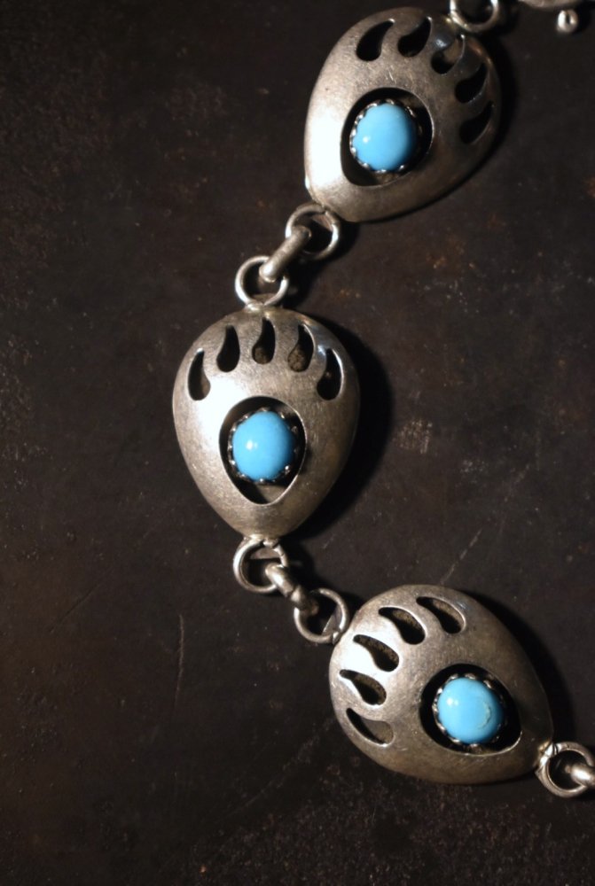 Vintage "Navajo" bear paws silver  turquoise bracelet