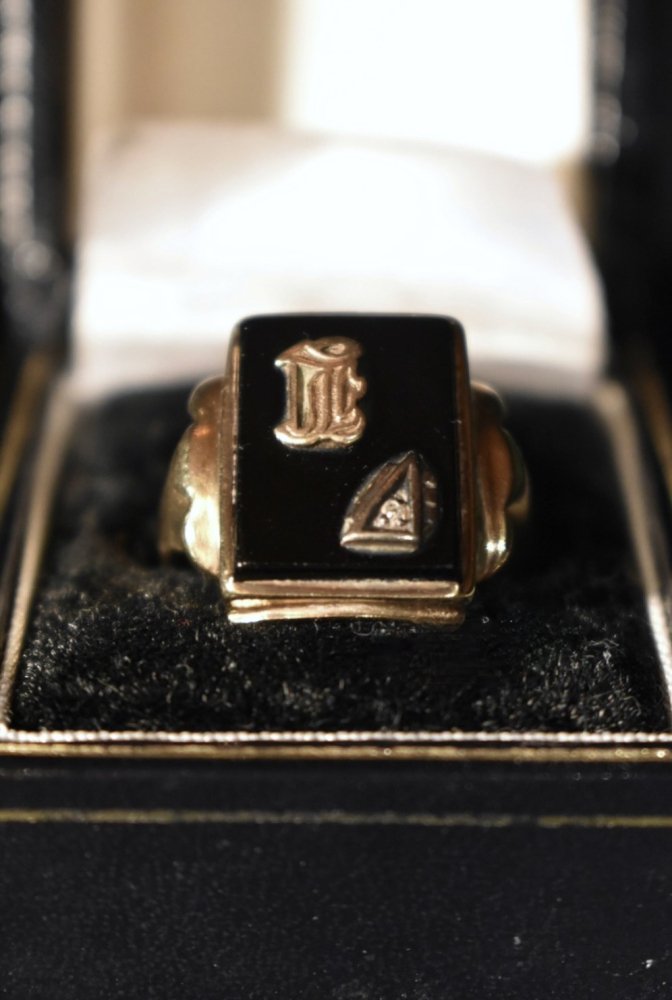 us 1940's~ 10K × onyx initial ring