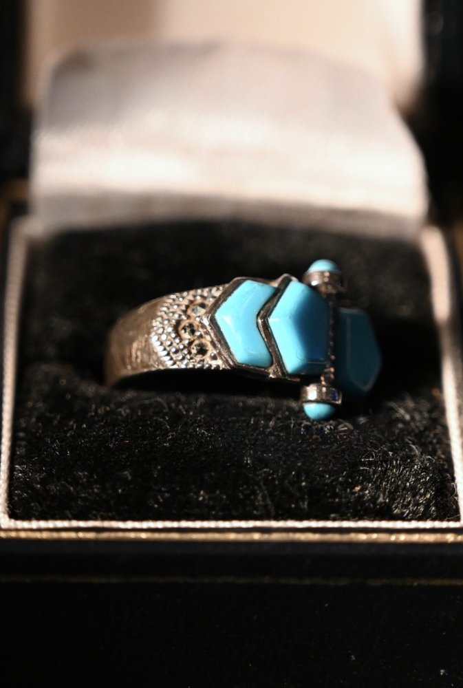 Vintage silver  turquoise  marcasite ring