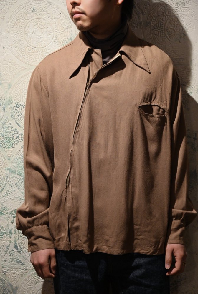 us 1940's~ "Flightmaster" rayon zip up shirt