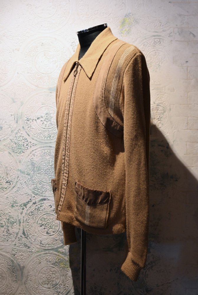 us 1970's~ knit  suede zip up jacket