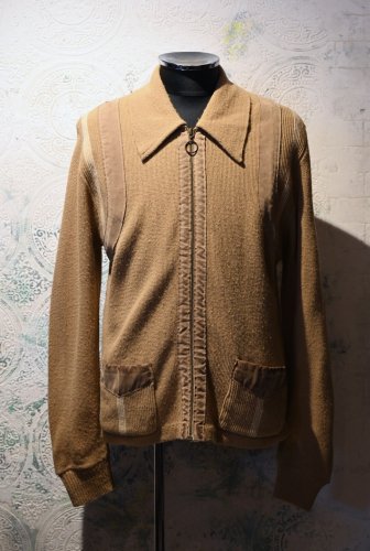 us 1970's~ knit × suede zip up jacket
