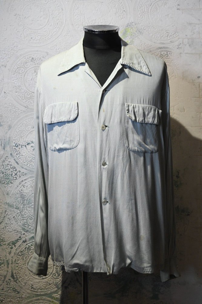 us 1950's "Palm Springs" rayon hound's tooth shirt