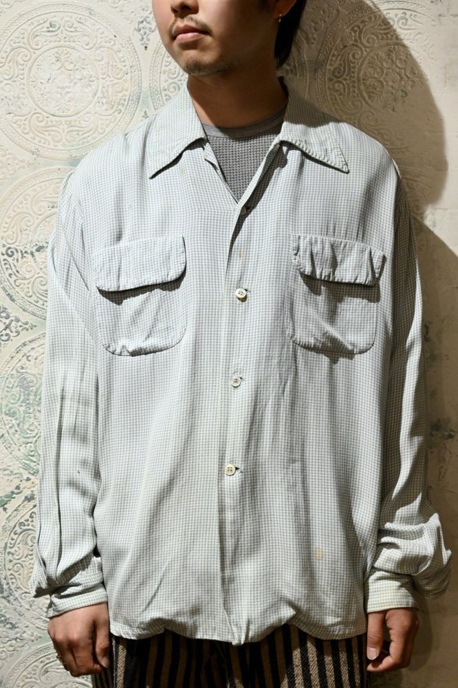 us 1950's "Palm Springs" rayon hound's tooth shirt