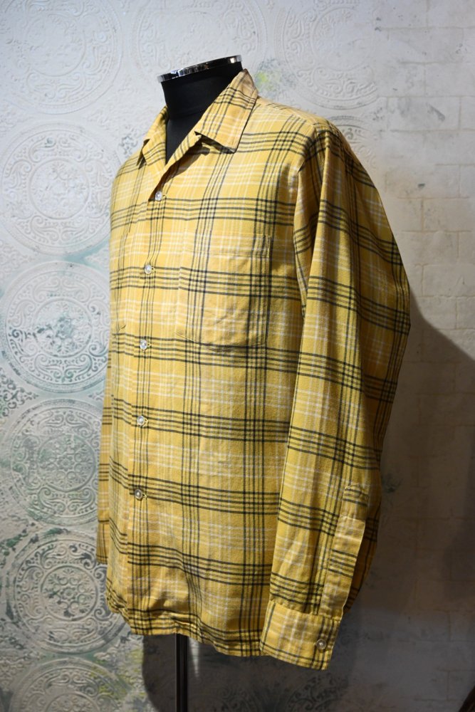 us 1960's cotton check open collar shirt