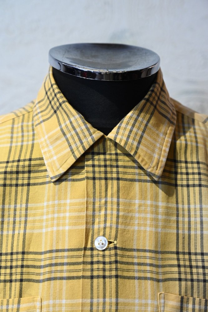 us 1960's cotton check open collar shirt