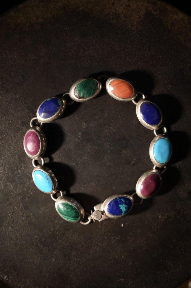 Mexico vintage multi stone  silver bracelet