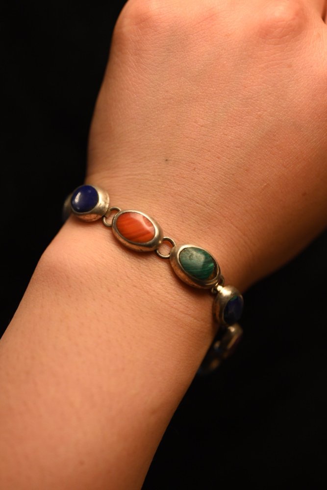 Mexico vintage multi stone  silver bracelet