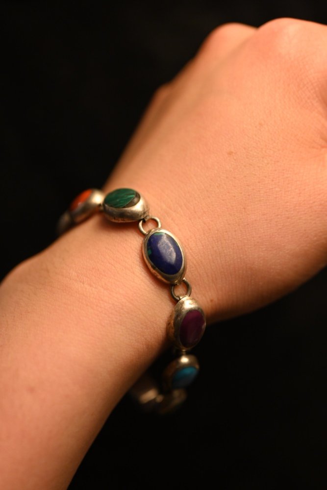 Mexico vintage multi stone  silver bracelet