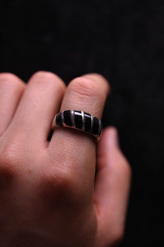 Mexico vintage silver  onyx ring