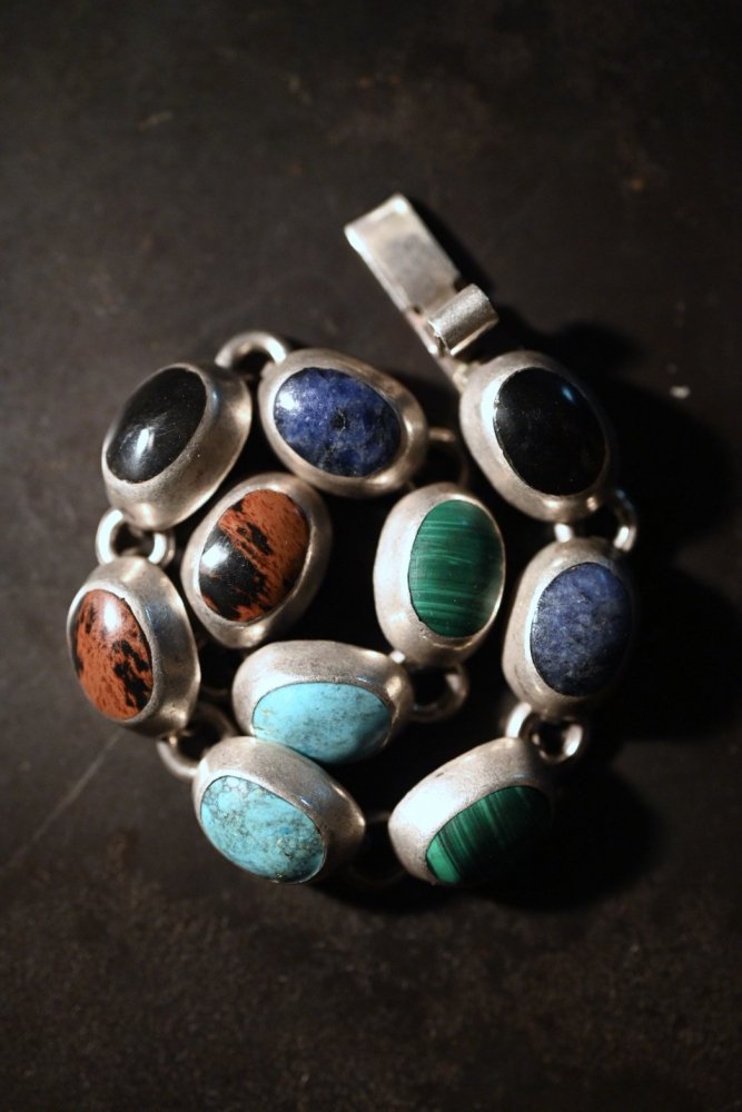 Mexico vintage silver  multi stone bracelet