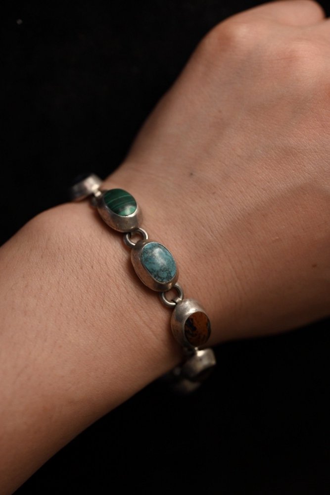 Mexico vintage silver  multi stone bracelet