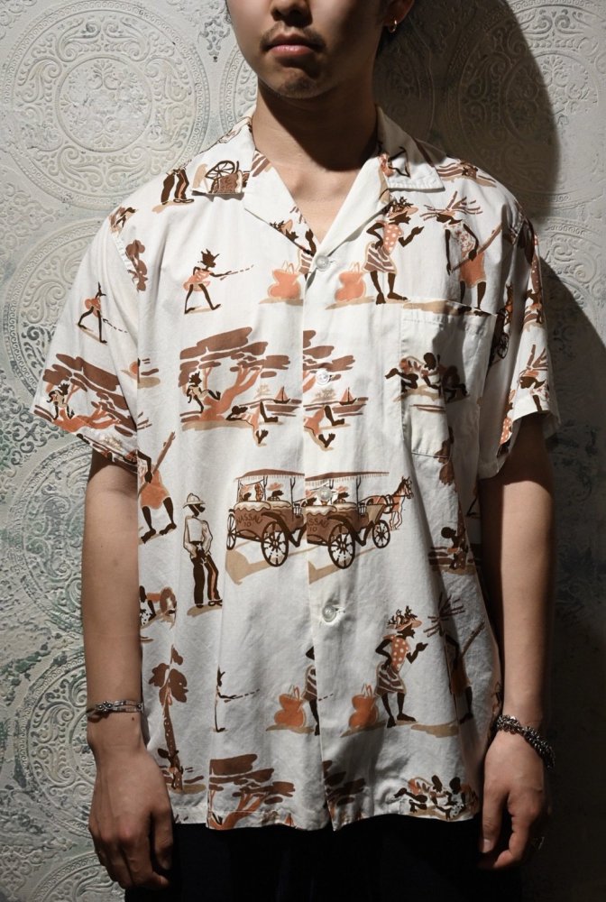 us 1970's "Sun's sea" printed s/s shirt