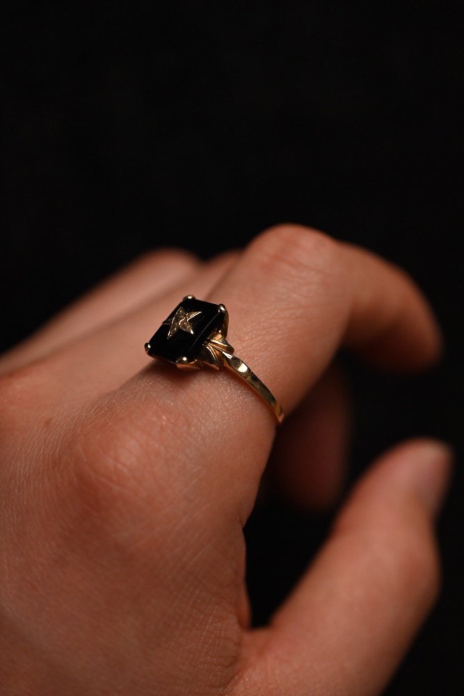 us mid 20th freemasonry pentagram 10K gold  onyx ring