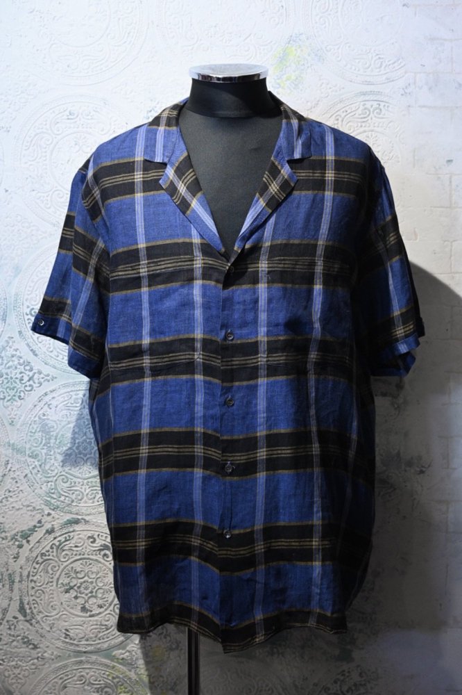 us 1960's~ linen check s/s shirt