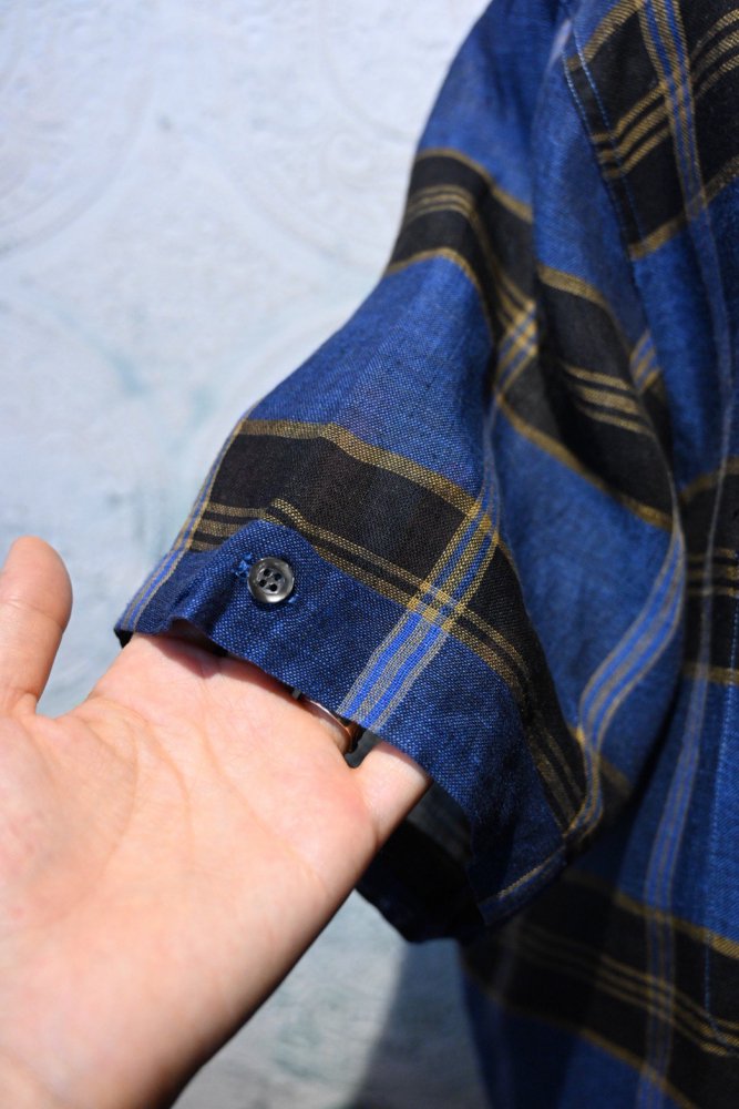 us 1960's~ linen check s/s shirt