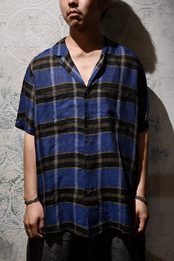 us 1960's~ linen check s/s shirt