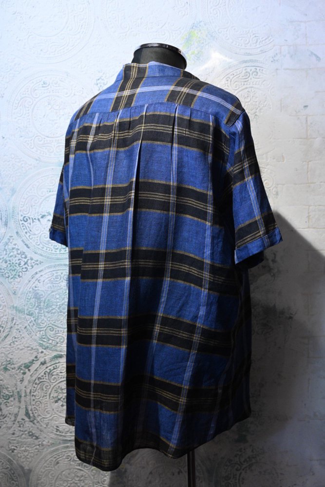 us 1960's~ linen check s/s shirt