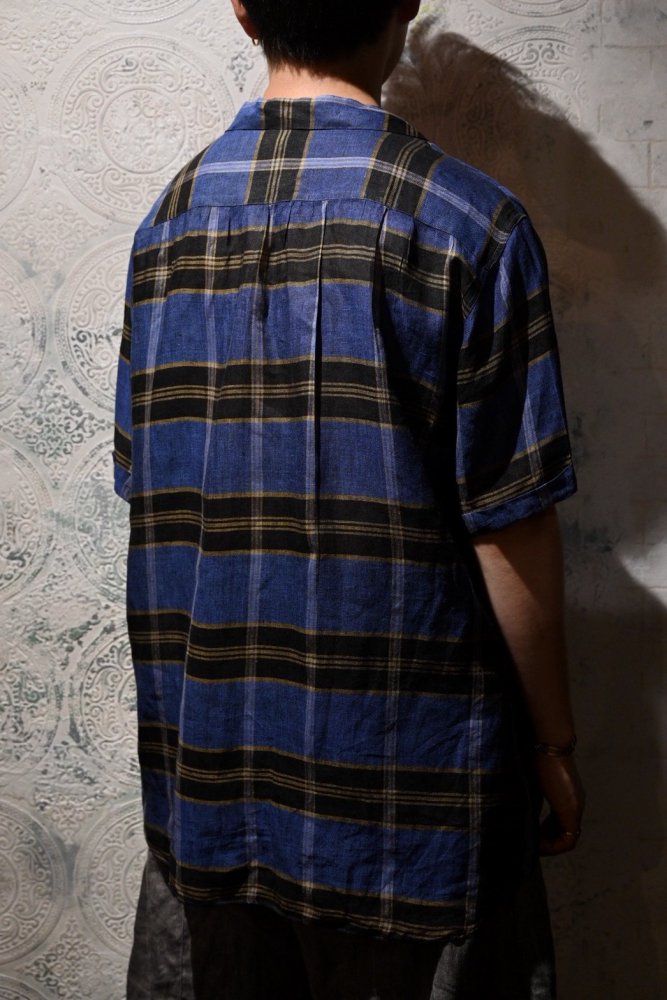 us 1960's~ linen check s/s shirt