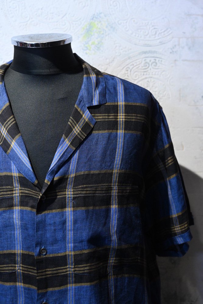 us 1960's~ linen check s/s shirt