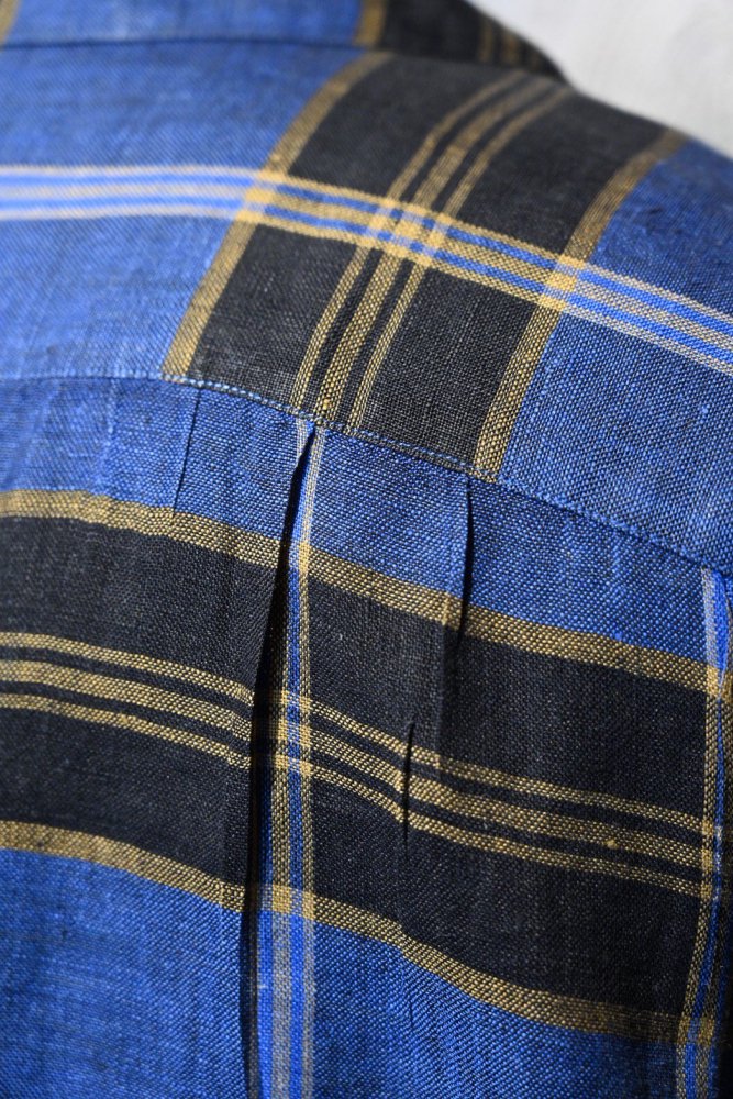 us 1960's~ linen check s/s shirt