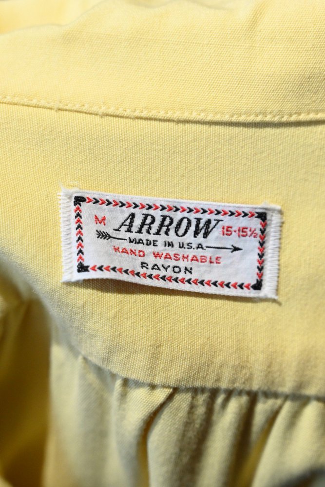 us 1950's~ "ARROW" yellow rayon shirt