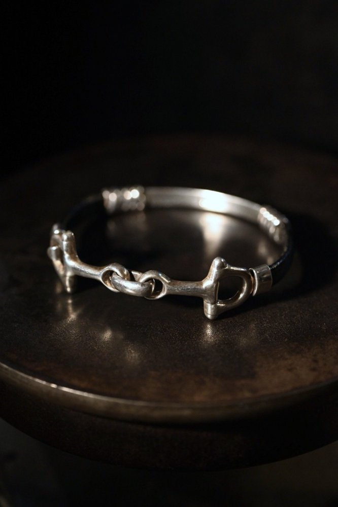 Vintage silver × leather horsebit bracelet