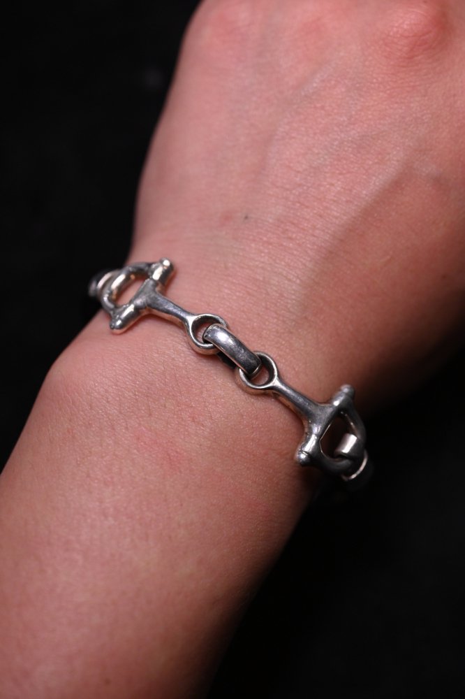 Vintage silver  leather horsebit bracelet