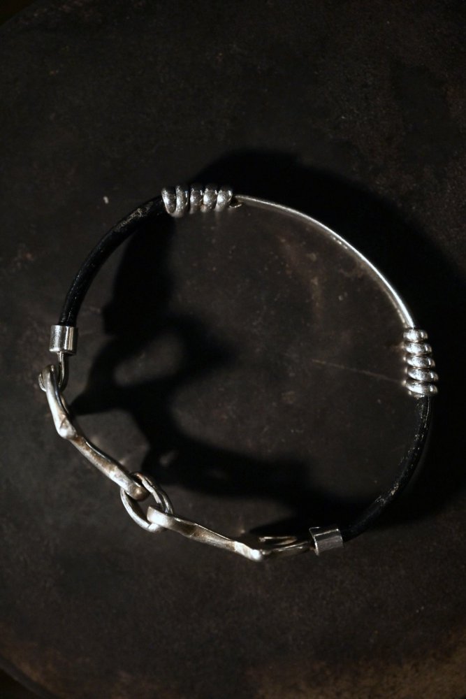 Vintage silver  leather horsebit bracelet