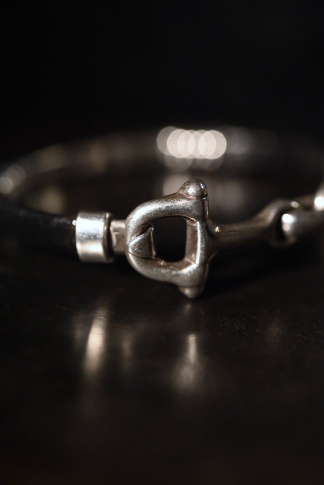 Vintage silver  leather horsebit bracelet